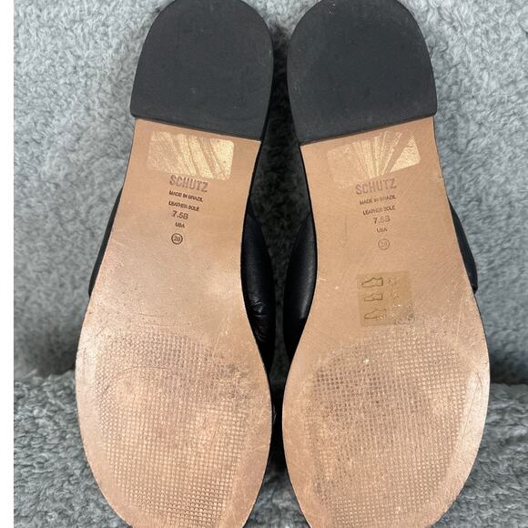 Schutz Fairy Slide Sandals Black Size 7.5 Leather NIB Puffer Straps - Picture 6 of 7